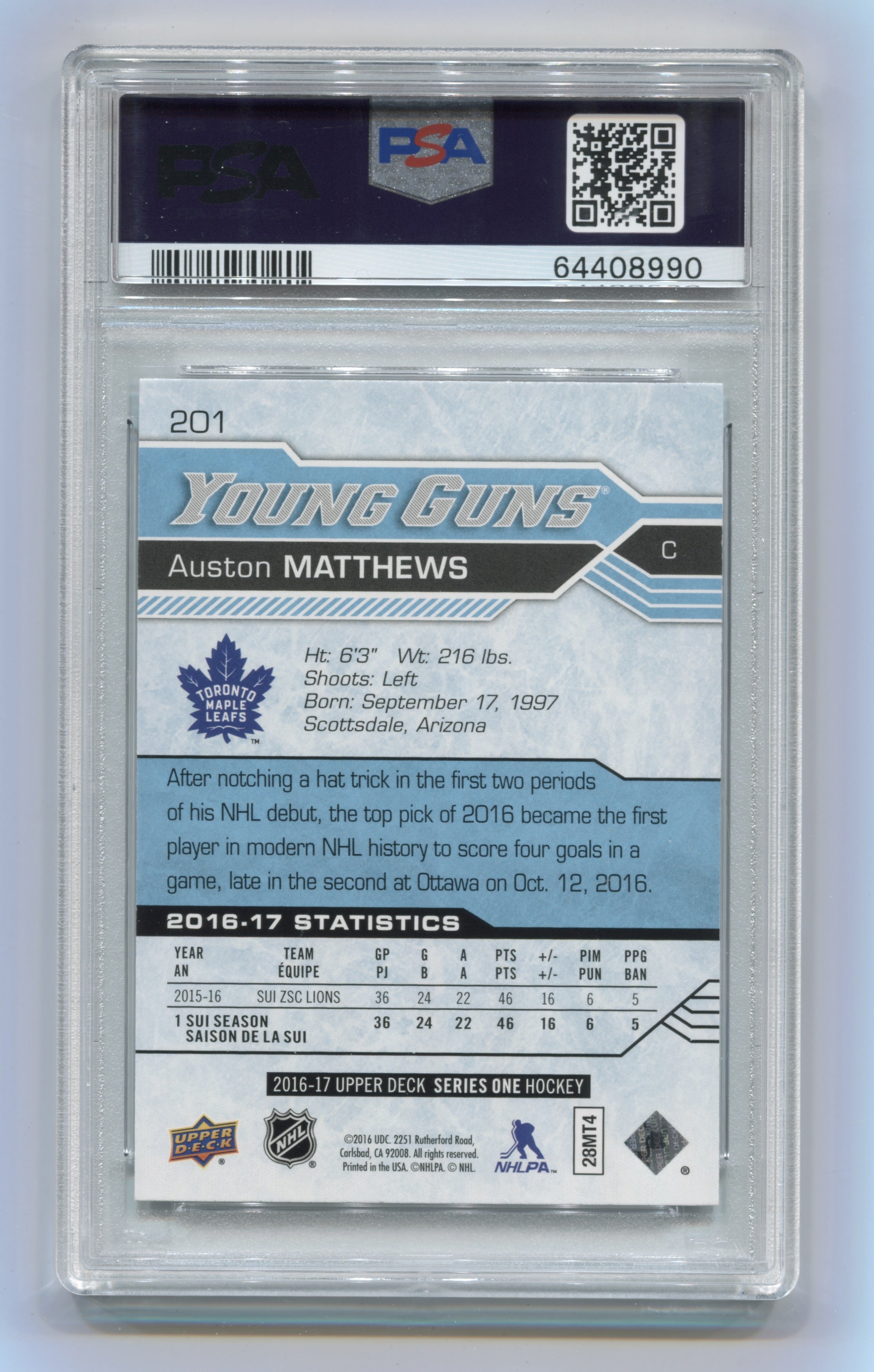 2016-17 Upper Deck #201 Auston Matthews PSA 10 (Rookie) | Eastridge Sports Cards