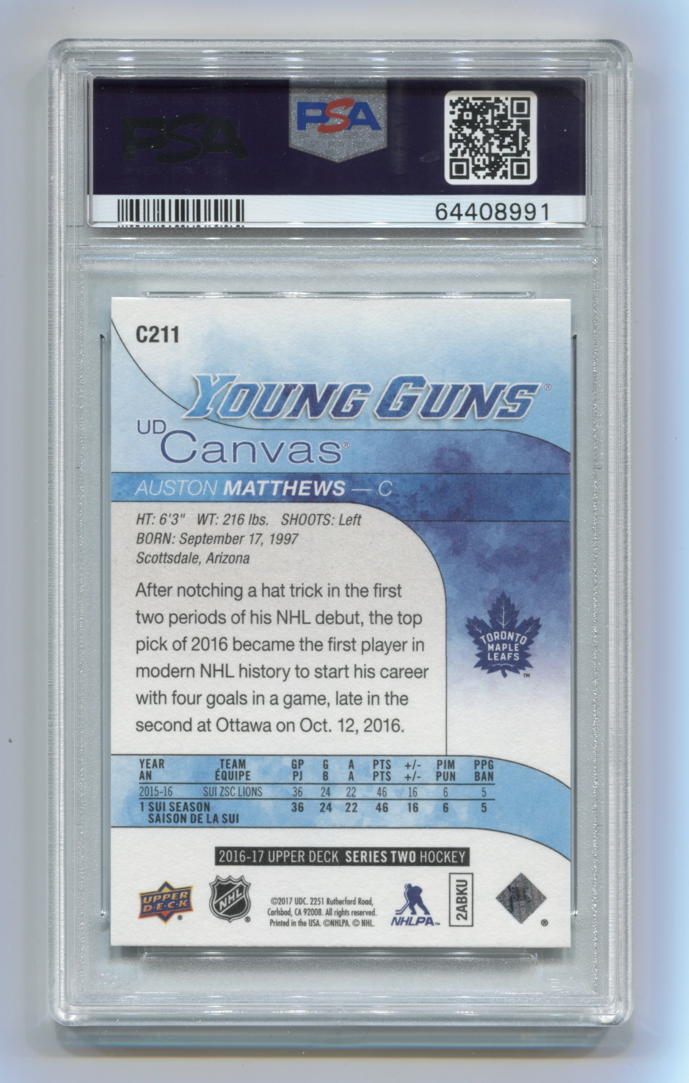 2016-17 Upper Deck Canvas #C211 Auston Matthews PSA 10 (Rookie) | Eastridge Sports Cards