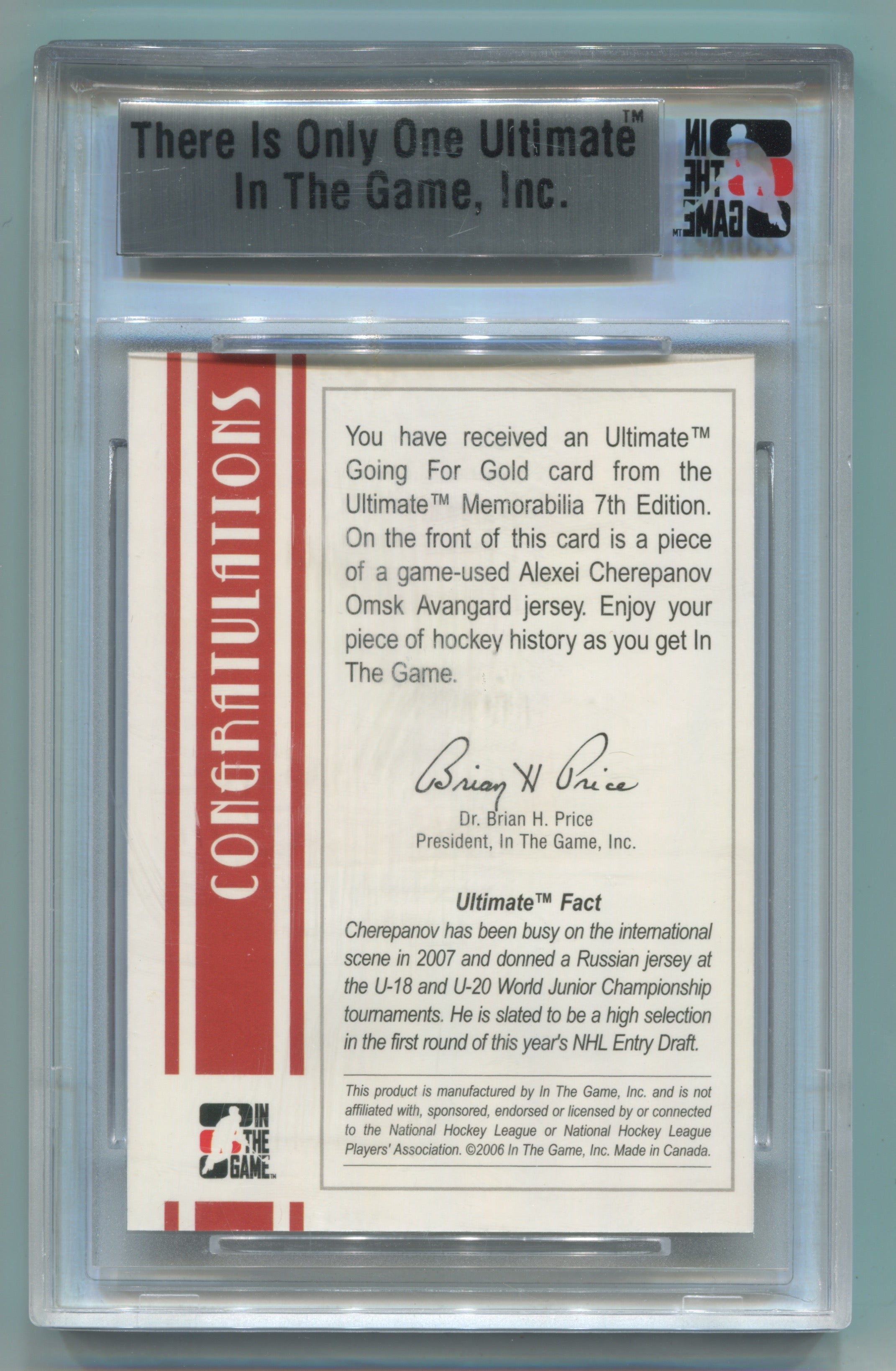 2006-07 ITG Ultimate Memorabilia 7th Edition Going For Gold Silver Alexei Cherepanov #24/25 | Eastridge Sports Cards