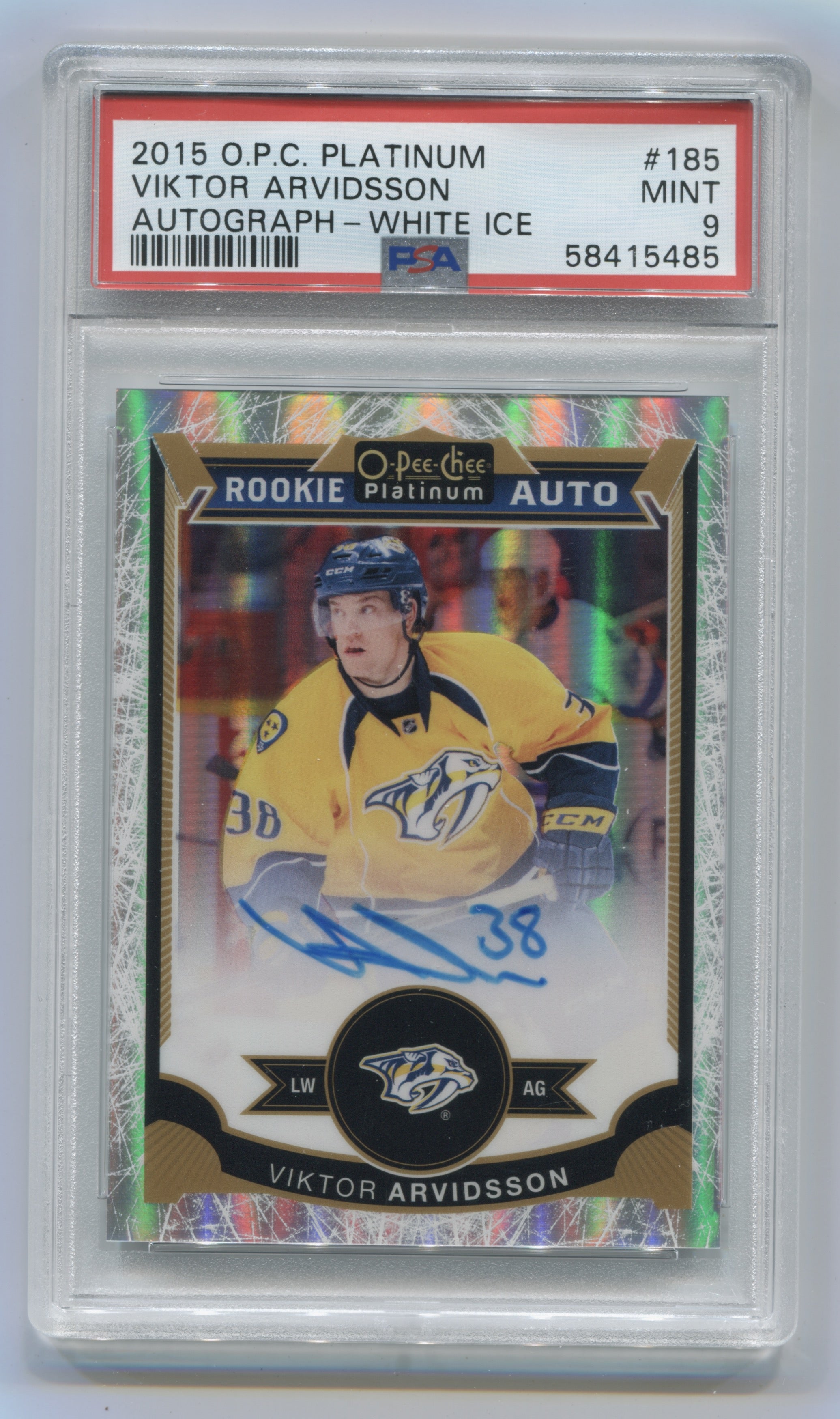 2015-16 O-Pee-Chee Platinum White Ice #185 Viktor Arvidsson #30/99 PSA 9 | Eastridge Sports Cards