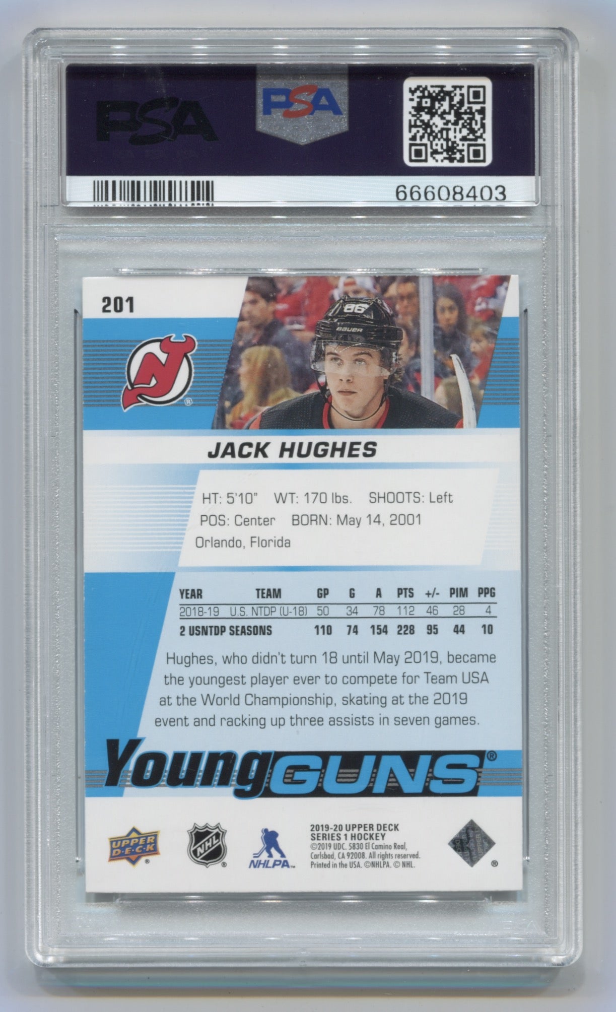 2019-20 Upper Deck #201 Jack Hughes PSA 9 (Rookie) | Eastridge Sports Cards
