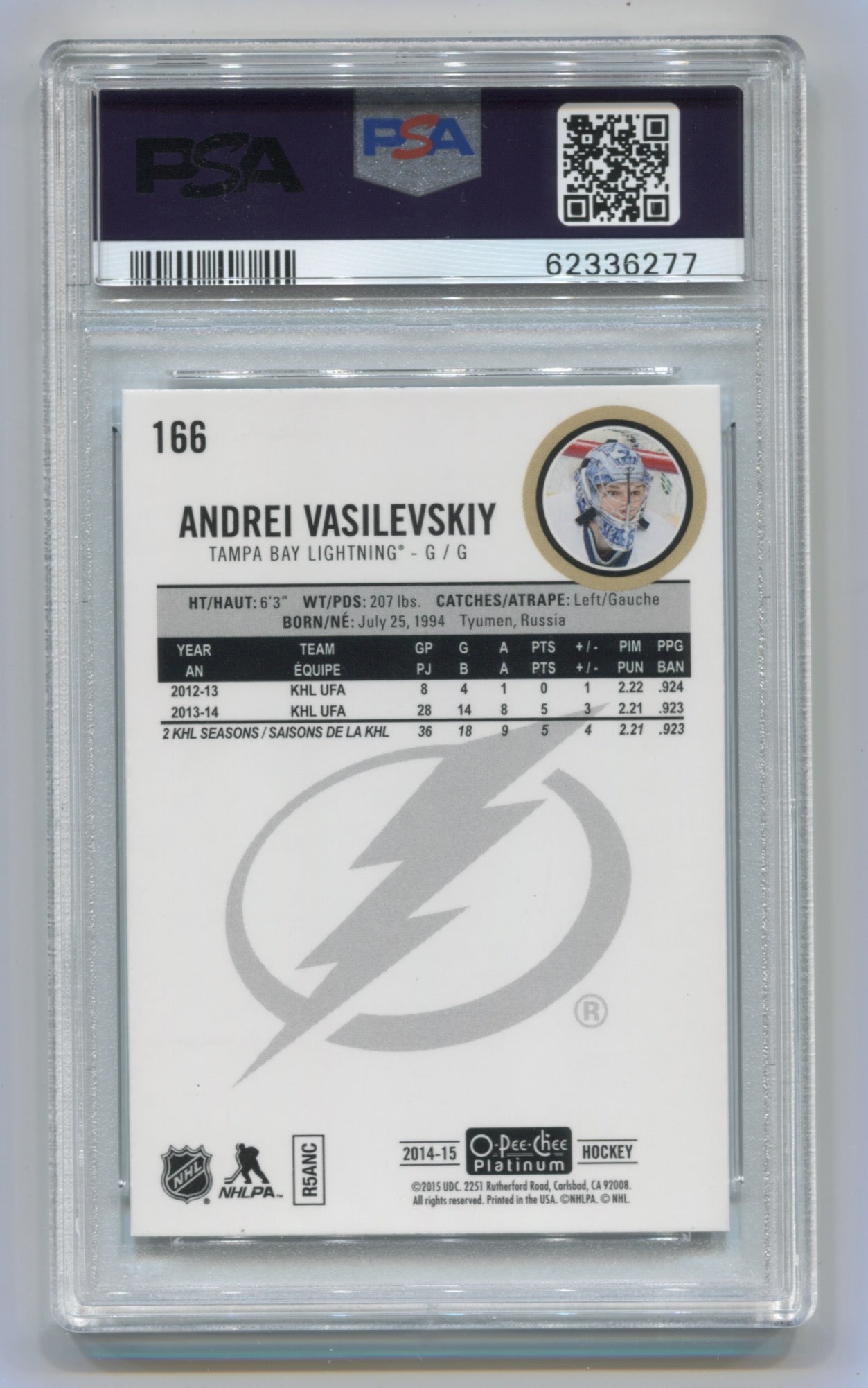 2014-15 O-Pee-Chee Platinum #166 Andrei Vasilevskiy PSA 9 (Rookie) | Eastridge Sports Cards