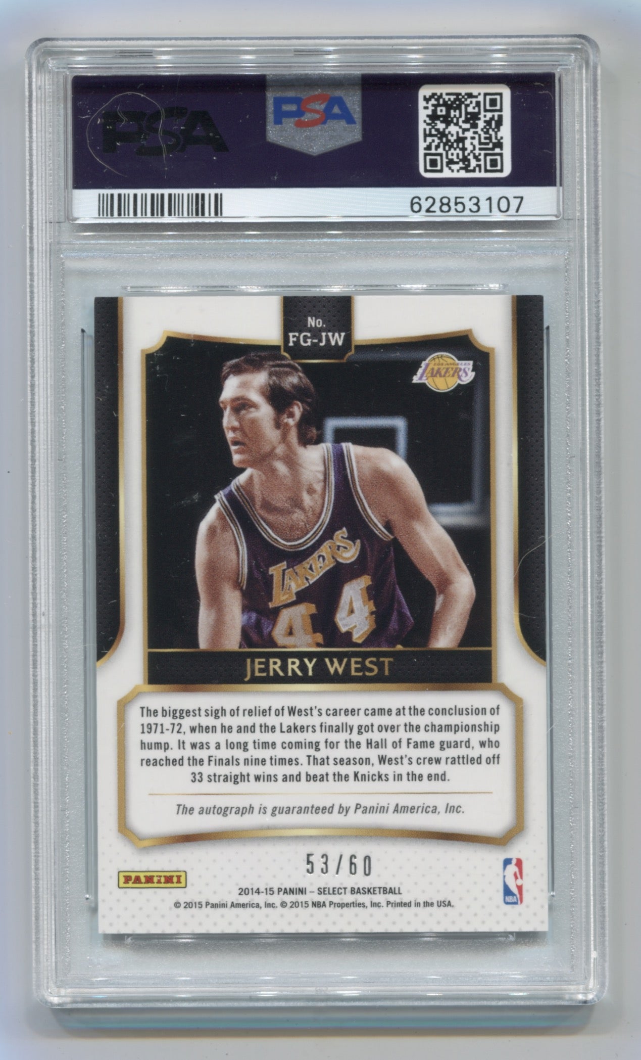 2014-15 Select Fame Game Autographs #4 Jerry West #53/60 PSA 9 | Eastridge Sports Cards