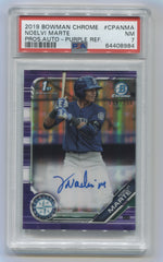 2019 Bowman Chrome Prospect Autographs Purple Refractors #CPANMA Noelvi Marte #058/250 PSA 7 | Eastridge Sports Cards