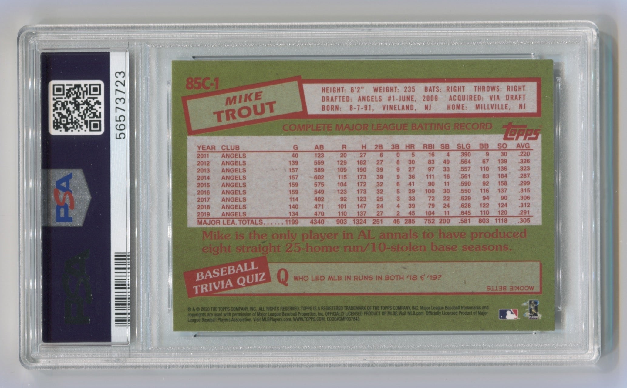 2020 Topps '85 Topps Silver Pack Chrome #85C1 Mike Trout PSA 10 | Eastridge Sports Cards