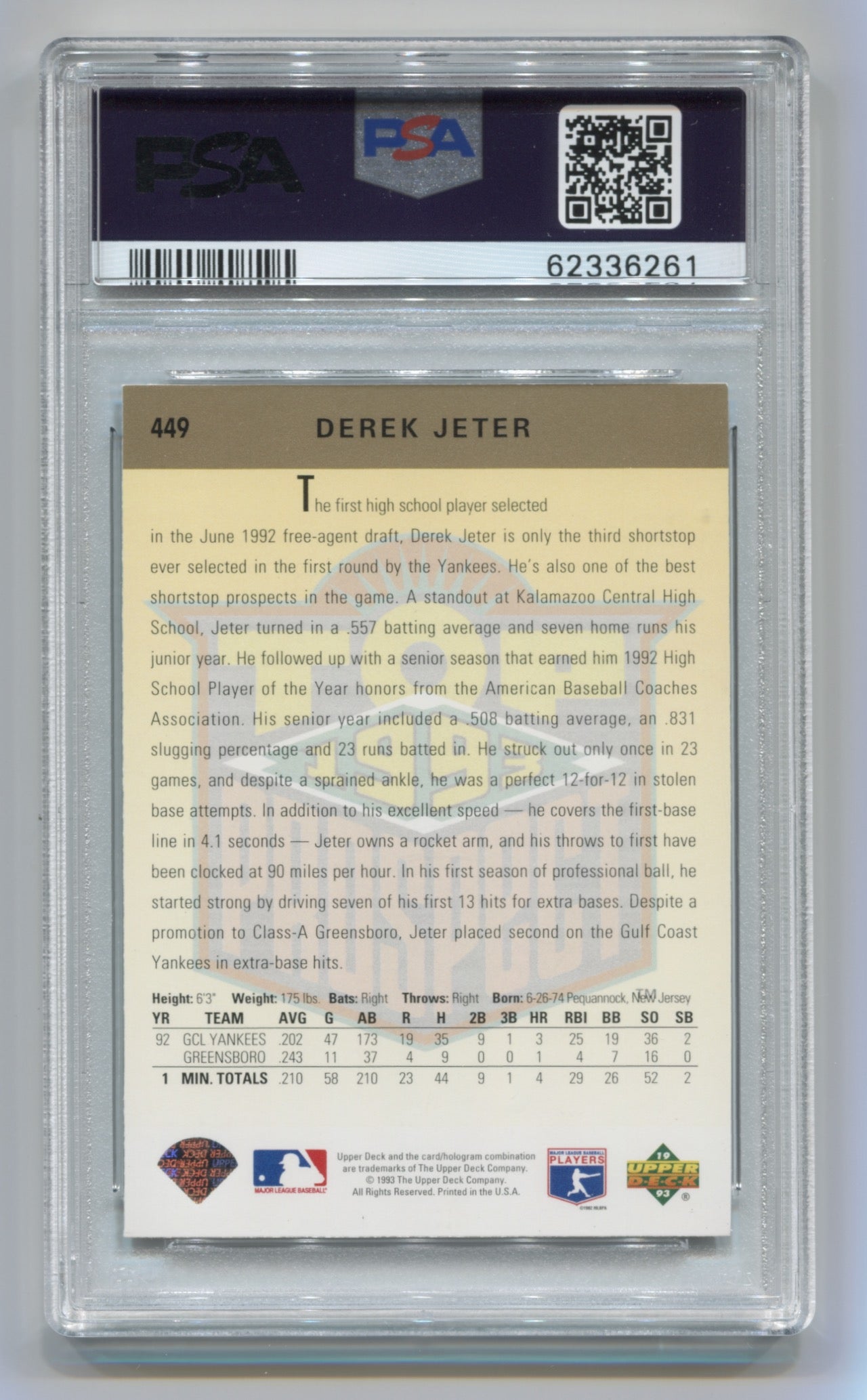 1993 Upper Deck #449 Derek Jeter PSA 8 (Rookie) | Eastridge Sports Cards