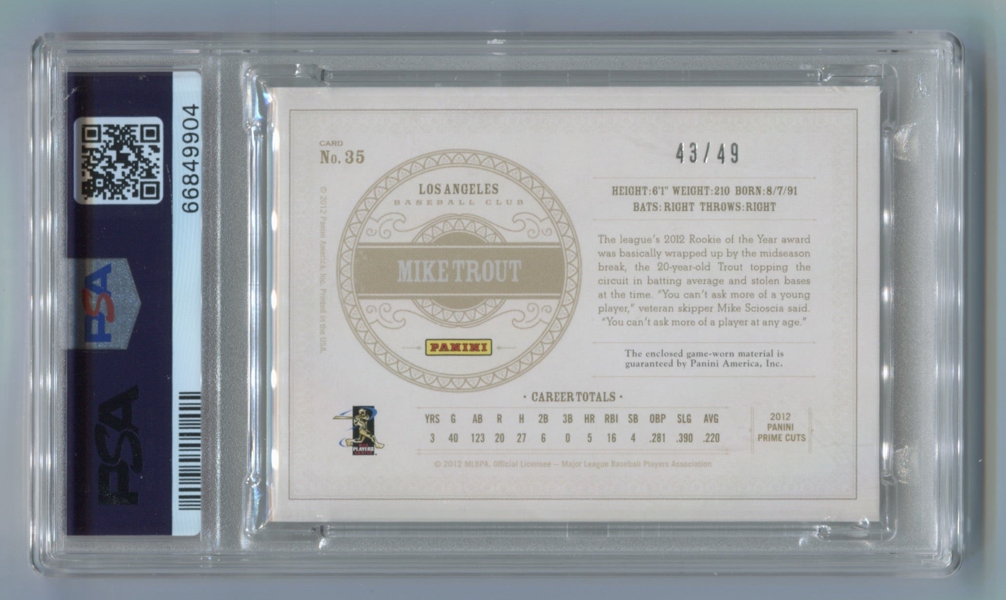 2012 Prime Cuts Century Silver #35 Mike Trout #43/49 PSA 9 | Eastridge Sports Cards