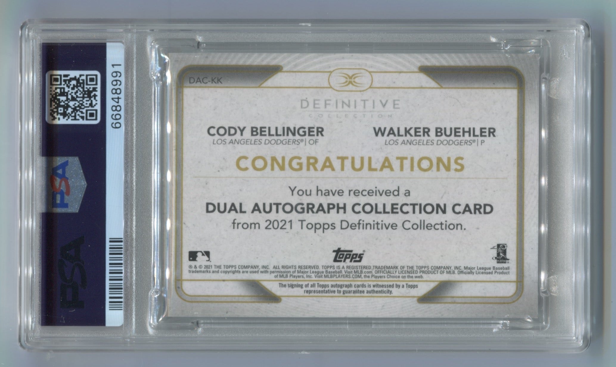 2021 Topps Definitive Collection Dual Autographs #DACKK Walker Buehler/Cody Bellinger #27/35 PSA 9 | Eastridge Sports Cards