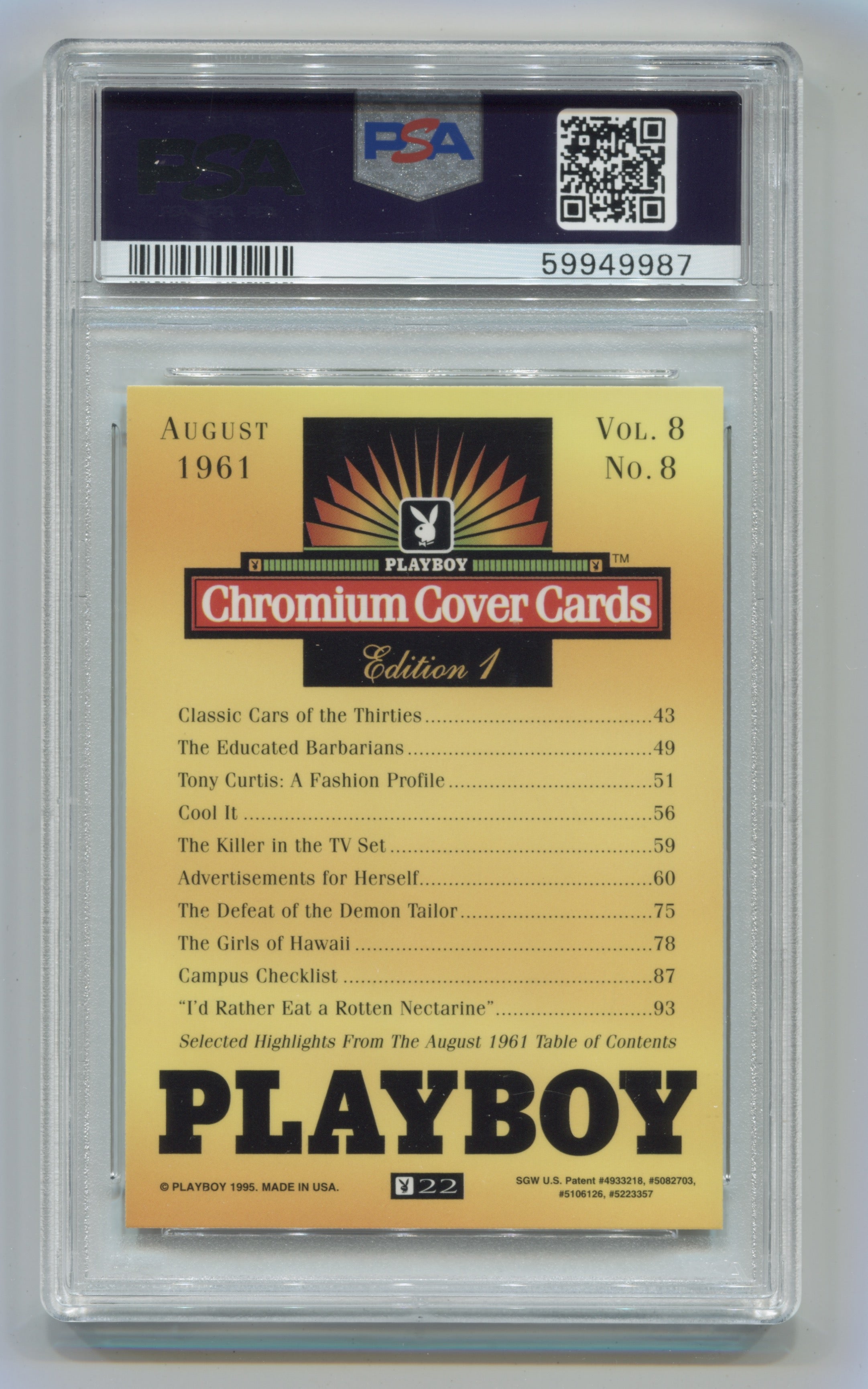 1995 Playboy Chromium Covers #22 August 1961 PSA 9 | Eastridge Sports Cards