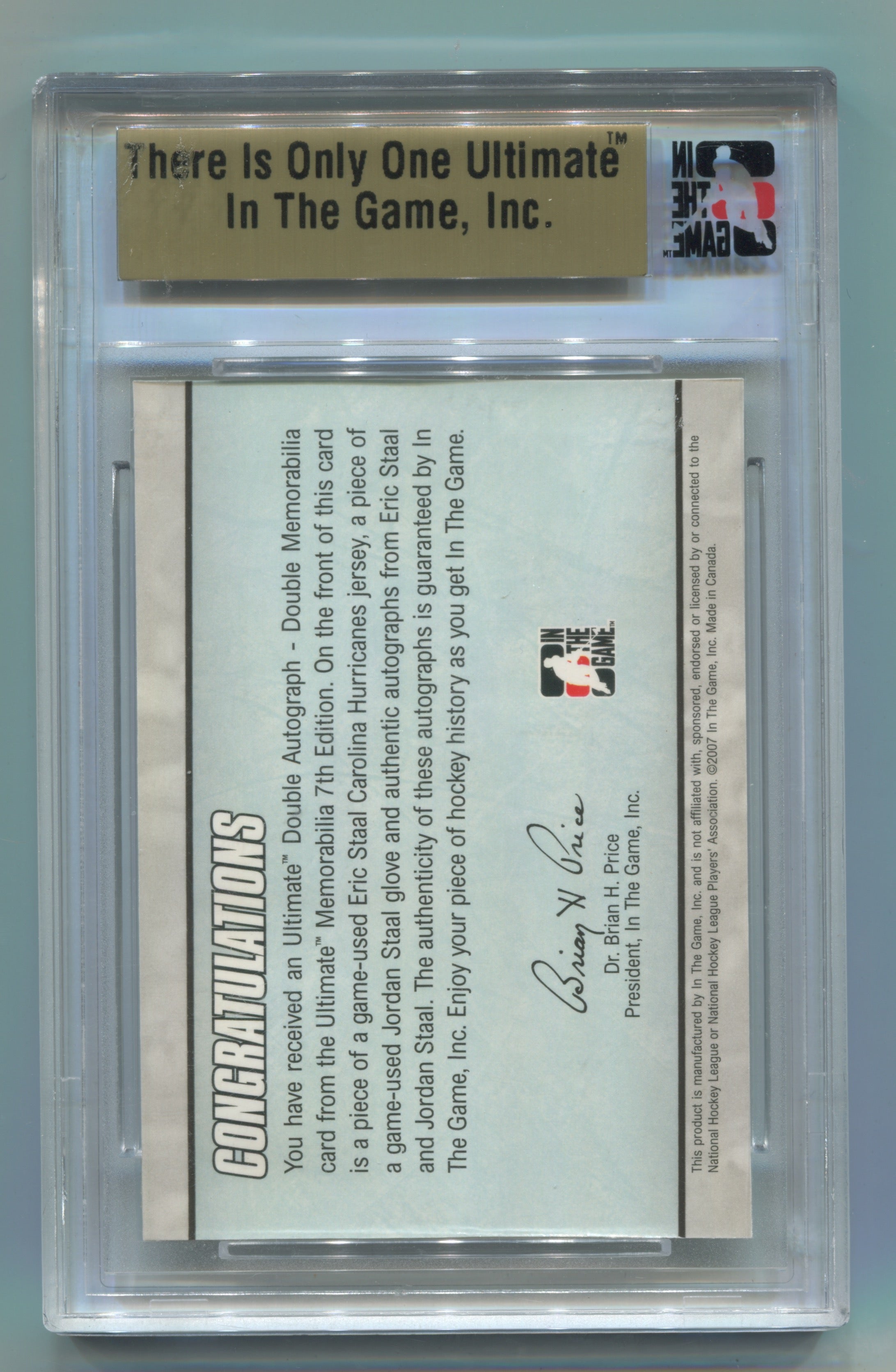 2006-07 ITG Ultimate Memorabilia 7th Edition Double Memorabilia Autographs Silver Eric Staal/Jordan Staal #33/50 | Eastridge Sports Cards