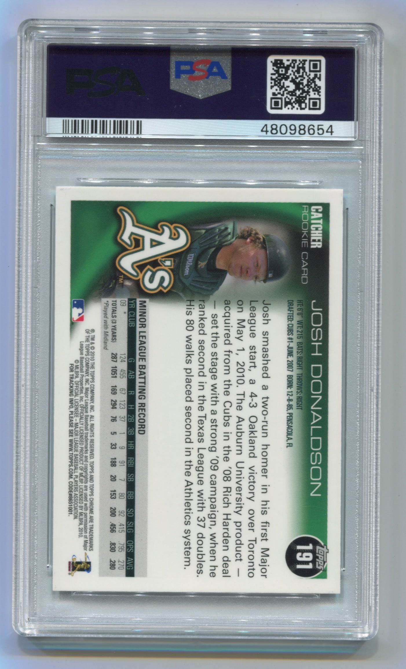 2010 Topps Chrome #191 Josh Donaldson PSA 9 (Rookie) | Eastridge Sports Cards