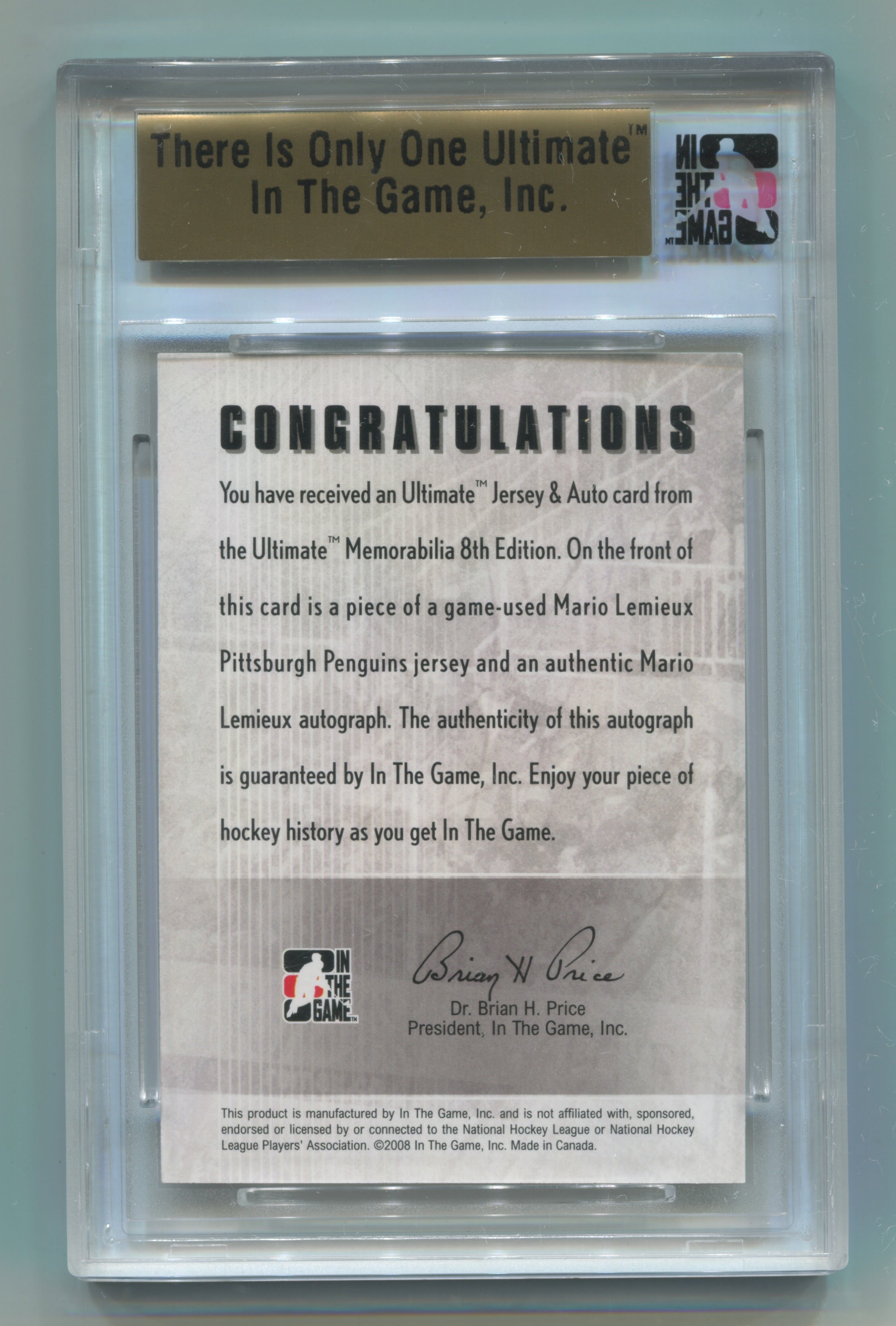 2007-08 ITG Ultimate Memorabilia 8th Edition Jerseys Autographs Silver Mario Lemieux #16/30 | Eastridge Sports Cards