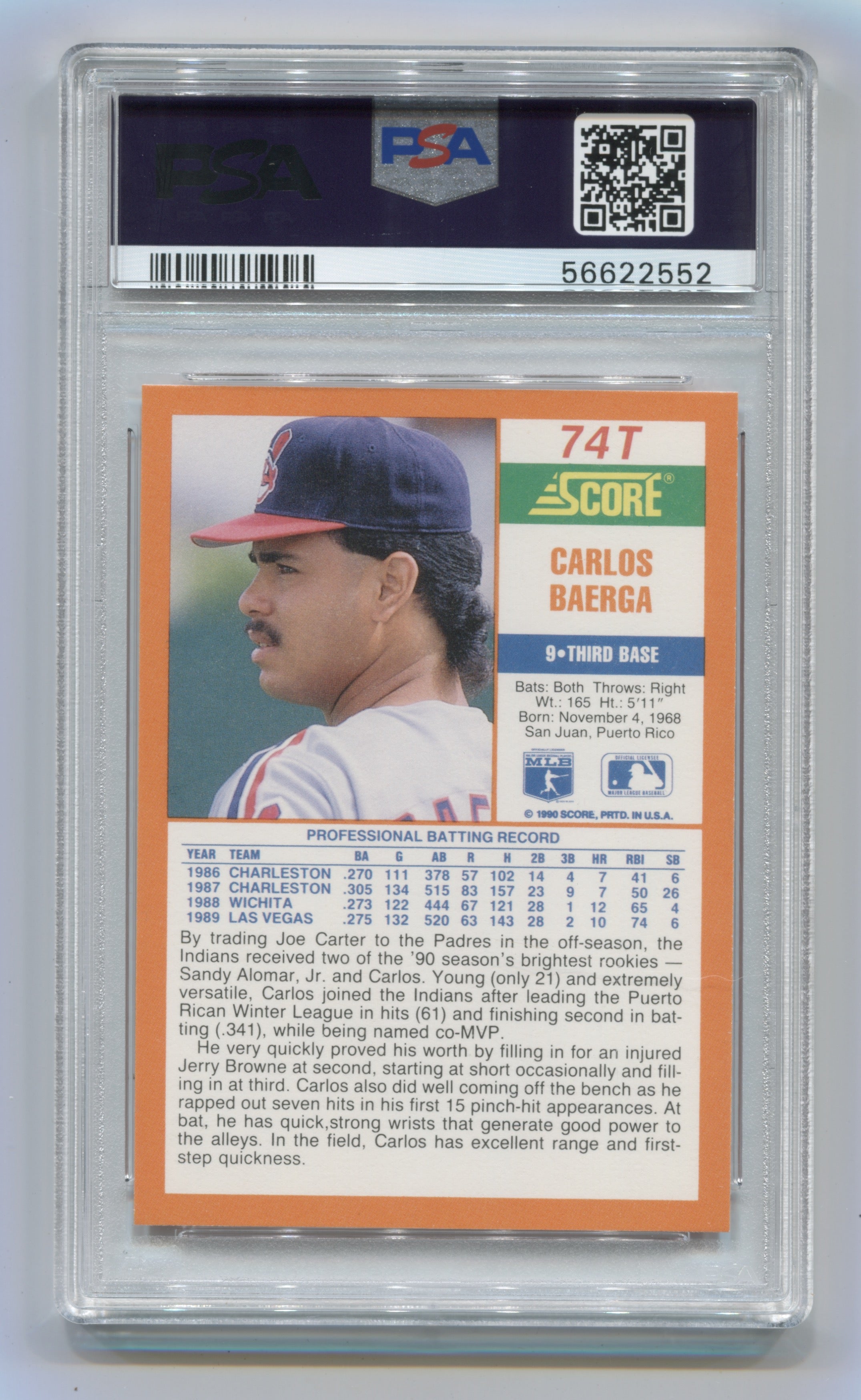1990 Score Traded #74T Carlos Baerga PSA 10 (Rookie) | Eastridge Sports Cards
