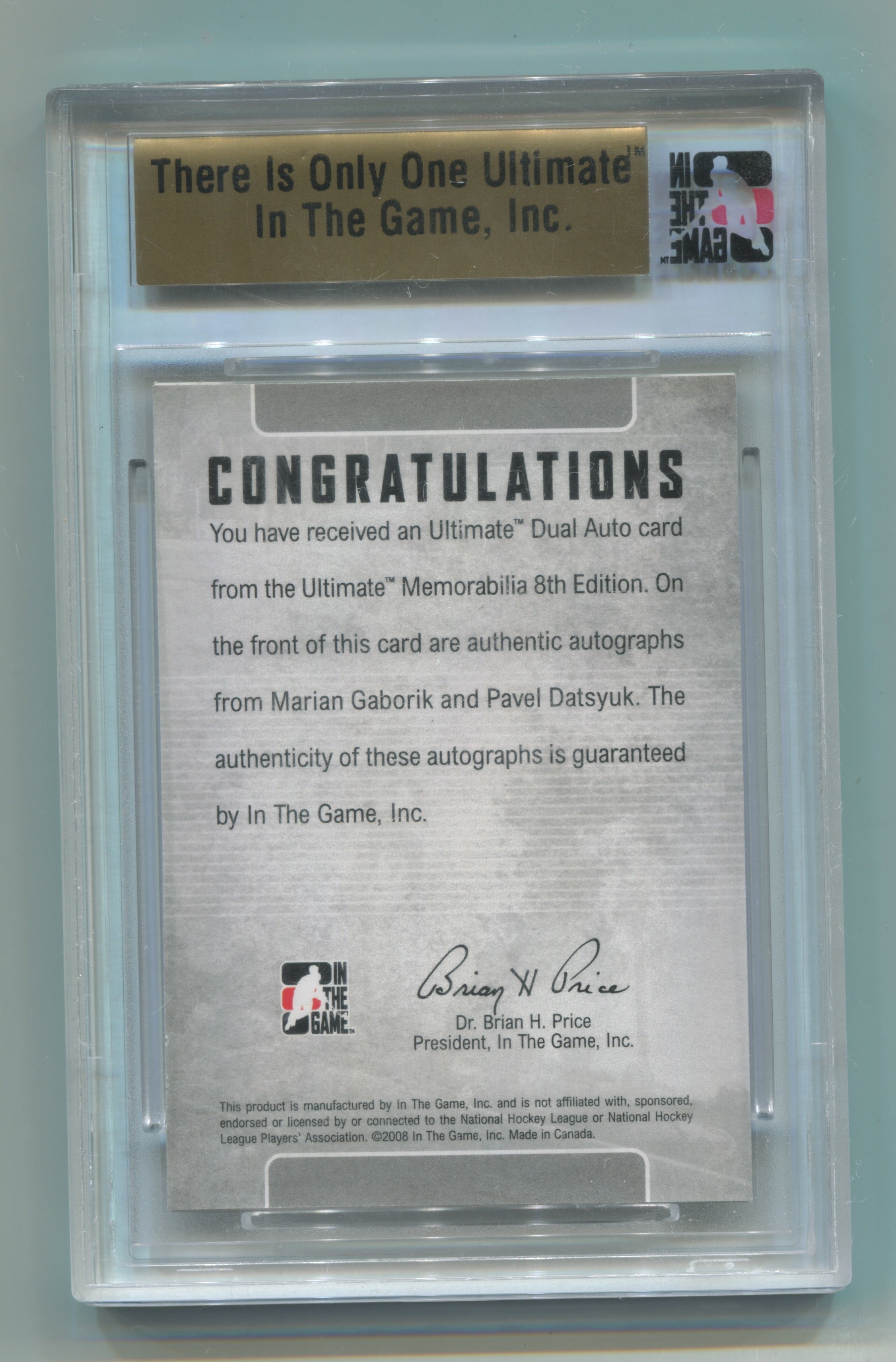 2007-08 ITG Ultimate Memorabilia 8th Edition Autos Dual Silver Marian Gaborik/Pavel Datsyuk #10/24 | Eastridge Sports Cards