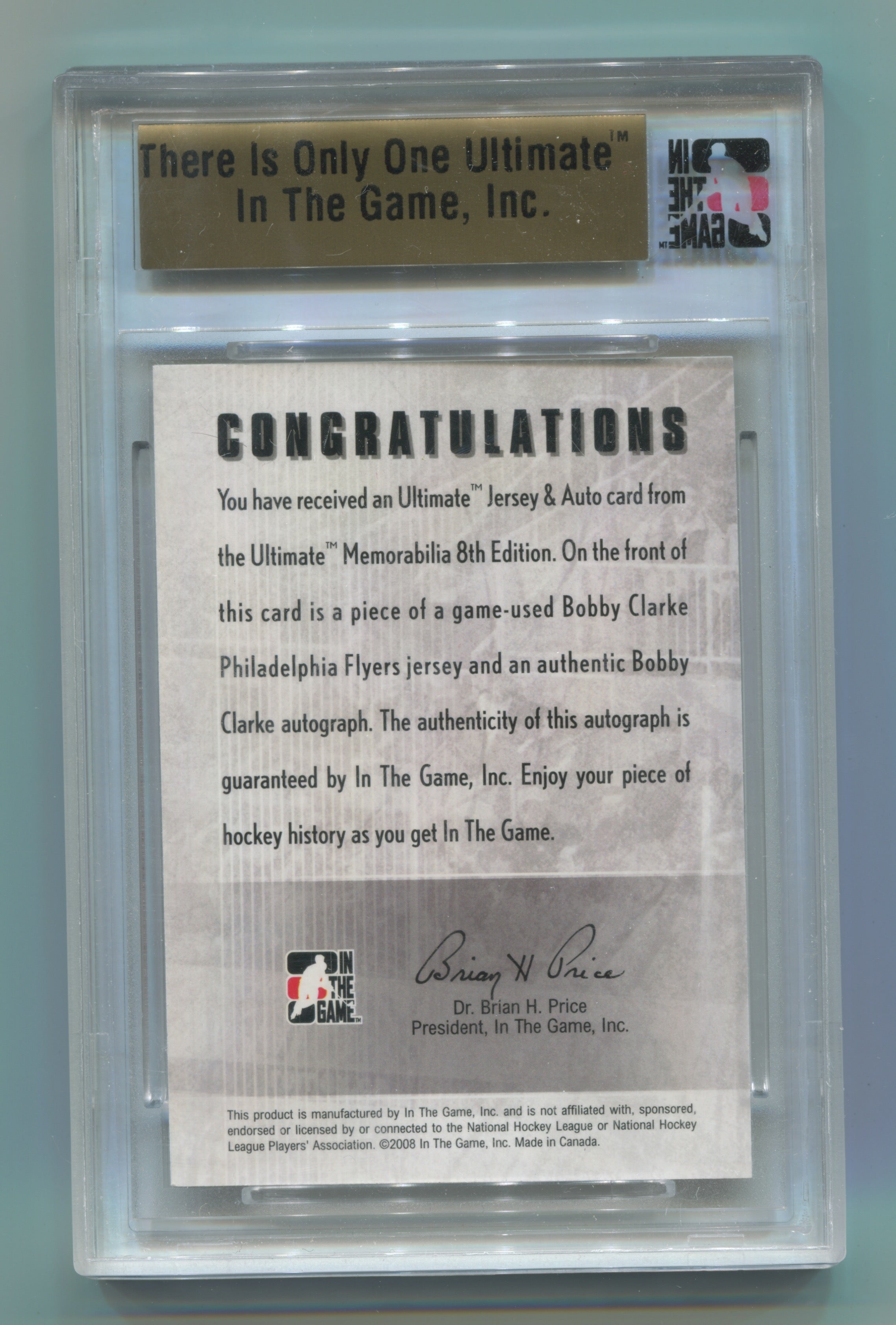 2007-08 ITG Ultimate Memorabilia 8th Edition Jerseys Autographs Silver Bobby Clarke #12/30 | Eastridge Sports Cards