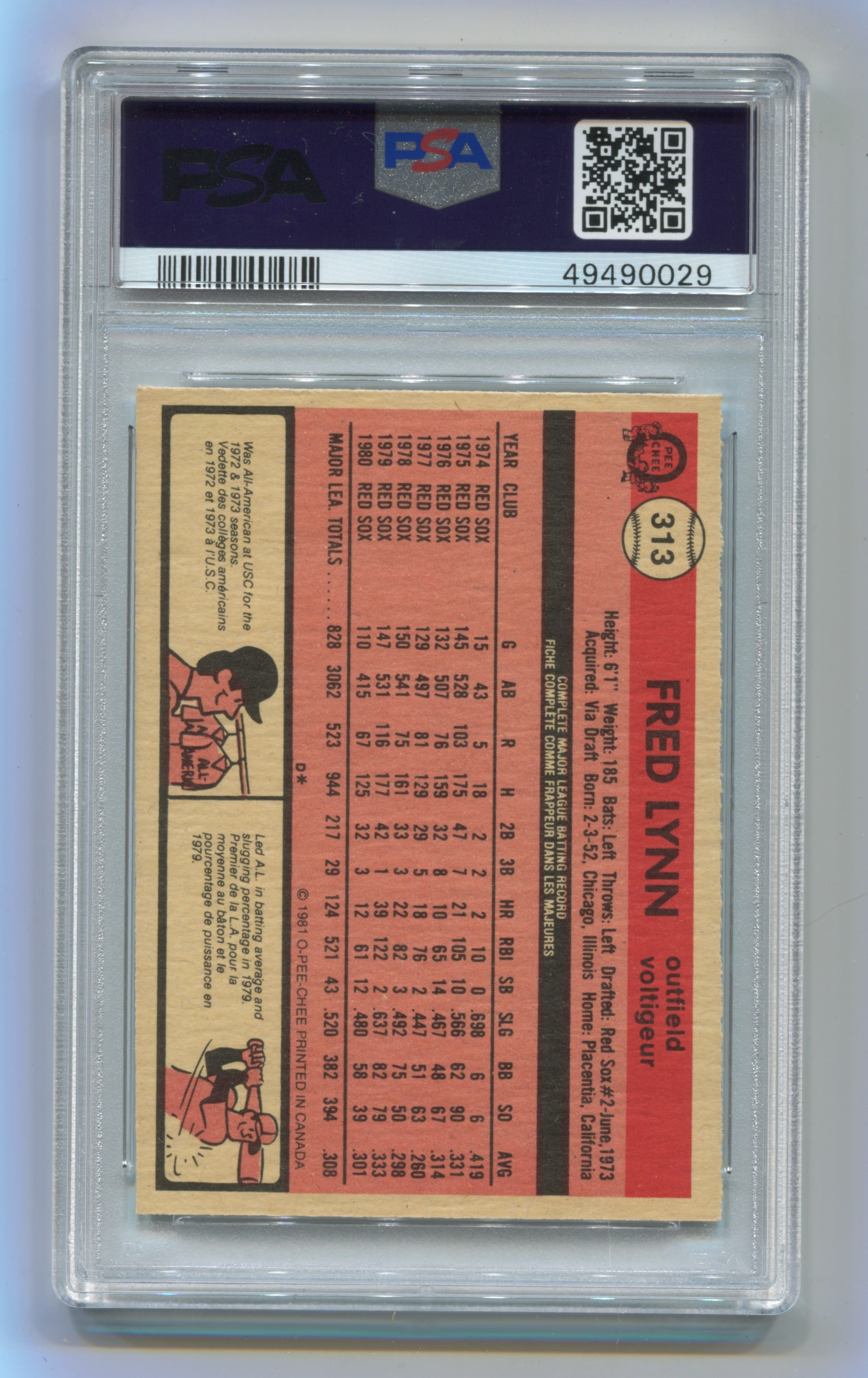 1981 O-Pee-Chee #313 Fred Lynn PSA 7 | Eastridge Sports Cards