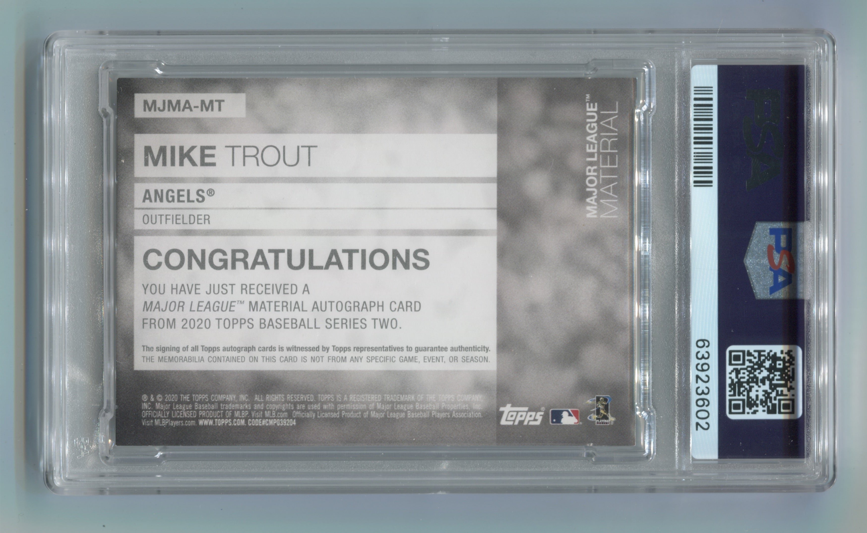 2020 Topps Major League Material Autographs Red #MJMAMT Mike Trout #08/10 PSA 8 | Eastridge Sports Cards