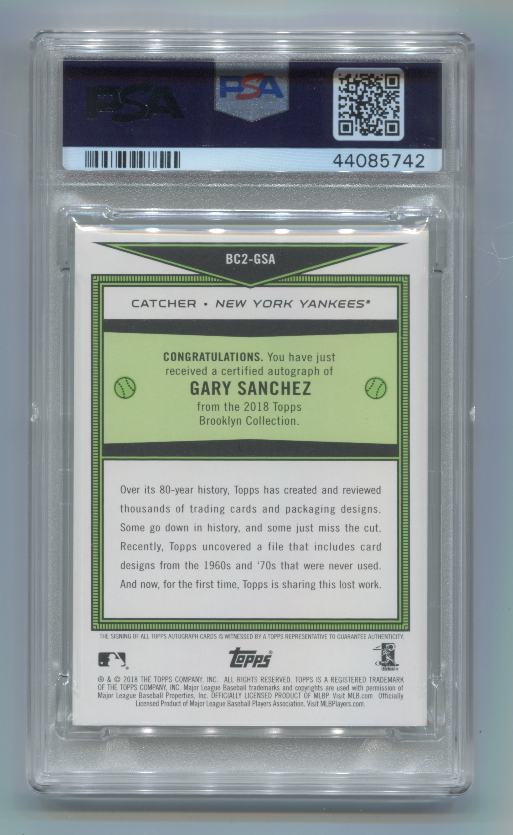 2018 Topps Brooklyn Collection Autographs #BC2GSA Gary Sanchez #24/25 PSA 10 | Eastridge Sports Cards