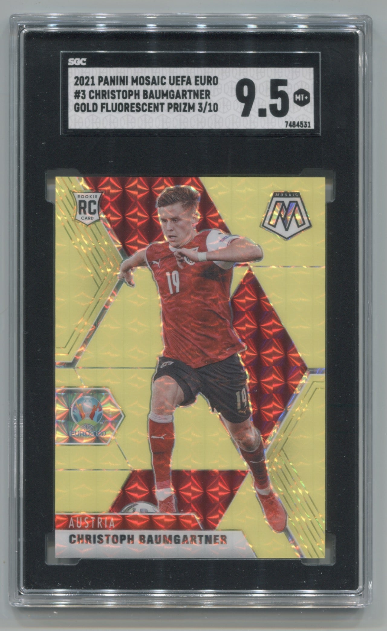 2020-21 Panini Mosaic UEFA Euro Mosaic Gold Fluorescent #3 Christoph Baumgartner #03/10 SGC 9.5 (Rookie) | Eastridge Sports Cards