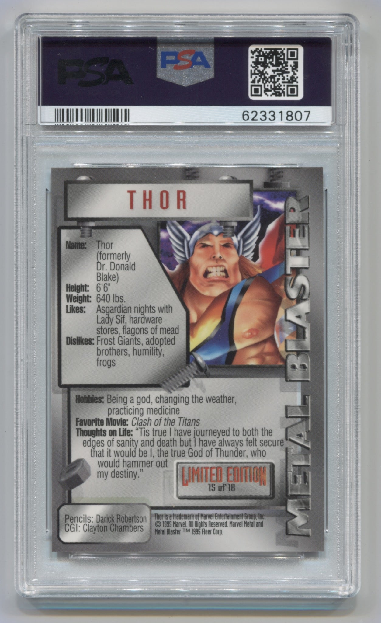 1995 Marvel Metal Blaster #15 Thor PSA 10 | Eastridge Sports Cards