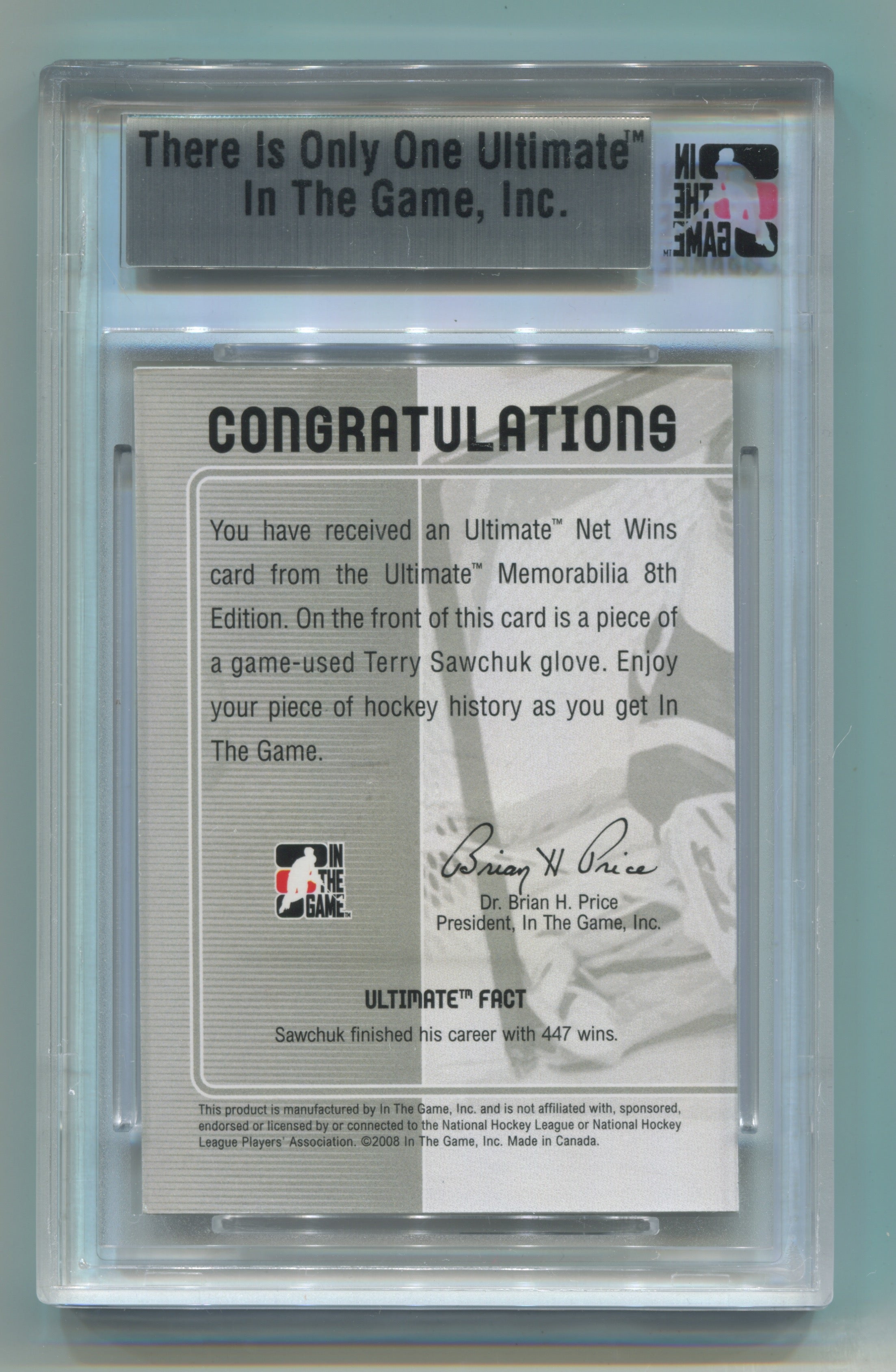 2007-08 ITG Ultimate Memorabilia 8th Edition Net Wins Silver Terry Sawchuk #24/24 | Eastridge Sports Cards