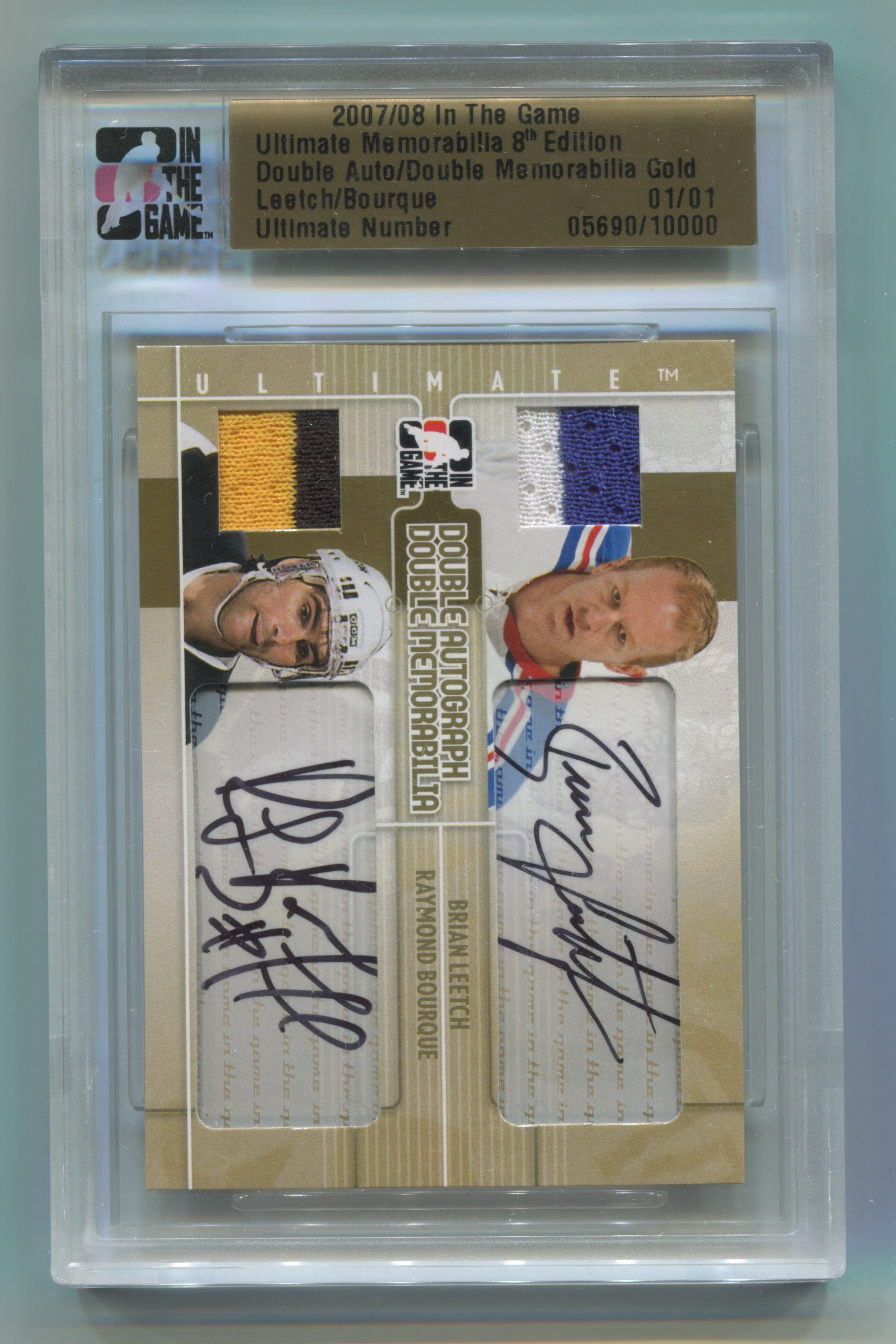 2007-08 ITG Ultimate Memorabilia 8th Edition Double Memorabilia Autos Gold Brian Leetch/Ray Bourque #01/01 | Eastridge Sports Cards
