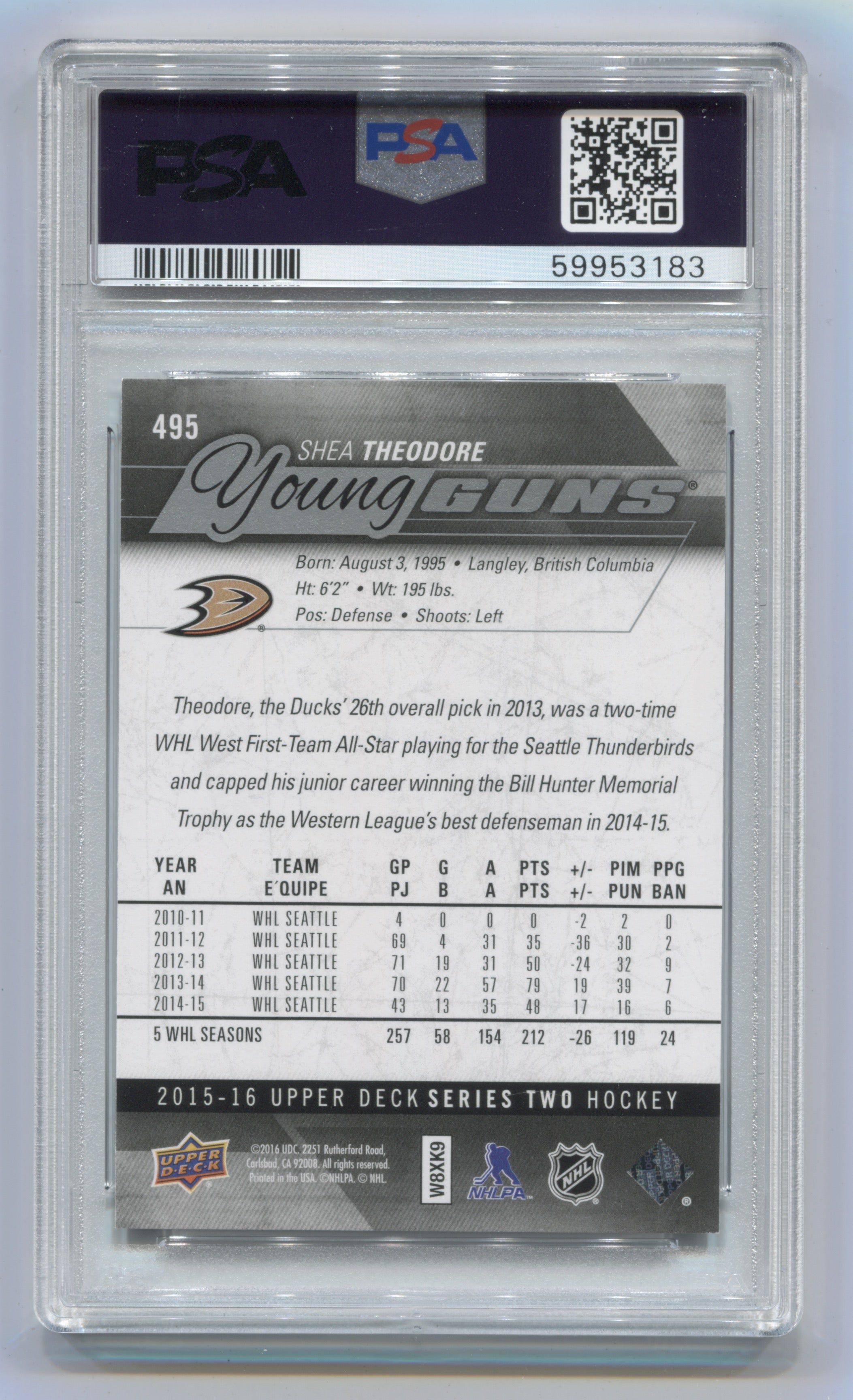 2015-16 Upper Deck #495 Shea Theodore PSA 9 (Rookie) | Eastridge Sports Cards