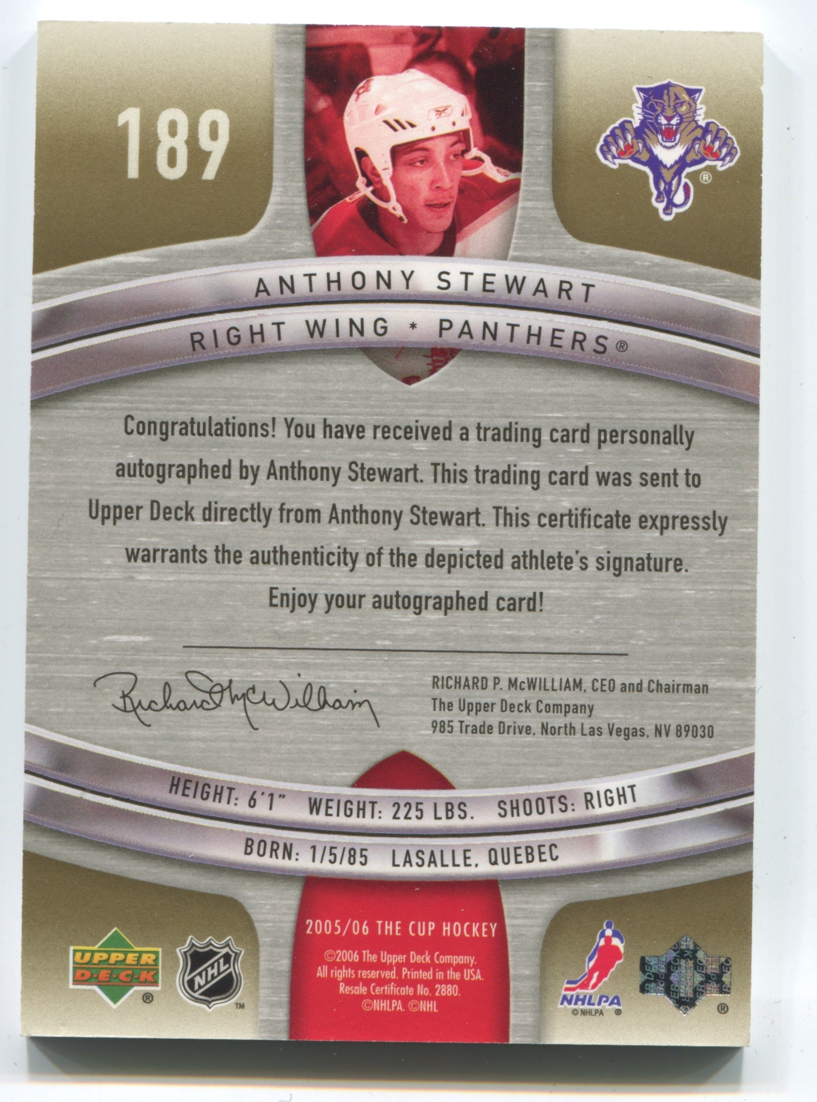 2005-06 The Cup Gold Rainbow #189 Anthony Stewart #05/57 | Eastridge Sports Cards