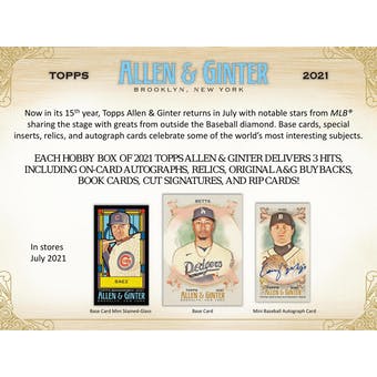 2021 Topps Allen & Ginter Baseball Hobby Pack | Eastridge Sports Cards