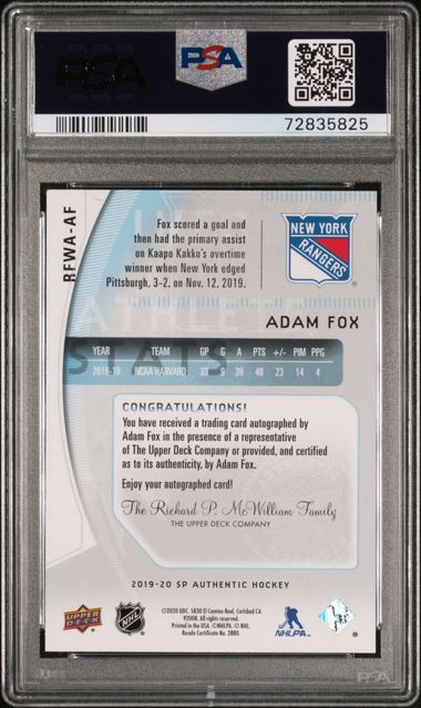 2019-20 SP Authentic '09-10 Retro Future Watch Autographs #RFWAAF Adam Fox #157/399 PSA 10 | Eastridge Sports Cards