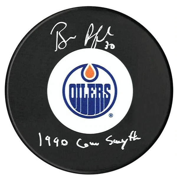 Bill Ranford Autographed Edmonton Oilers 1990 Conn Smythe Inscribed Puck | Eastridge Sports Cards