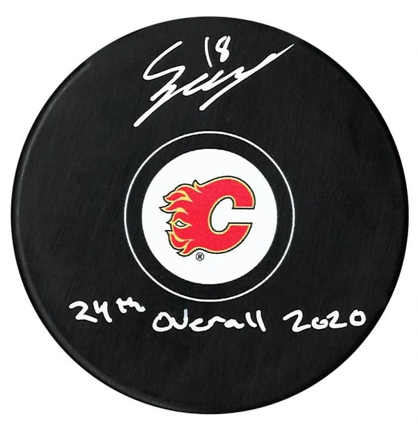 Connor Zary Autographed Calgary Flames Draft Inscribed Puck | Eastridge Sports Cards