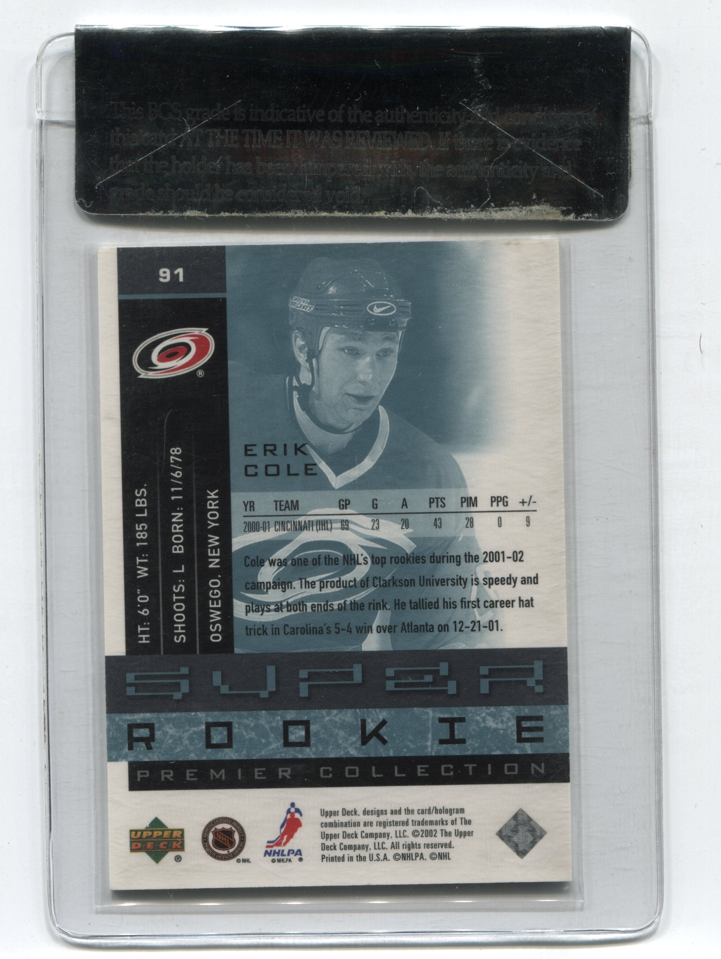 2001-02 UD Premier Collection #91 Erik Cole #005/250 BGS RCR 9 | Eastridge Sports Cards