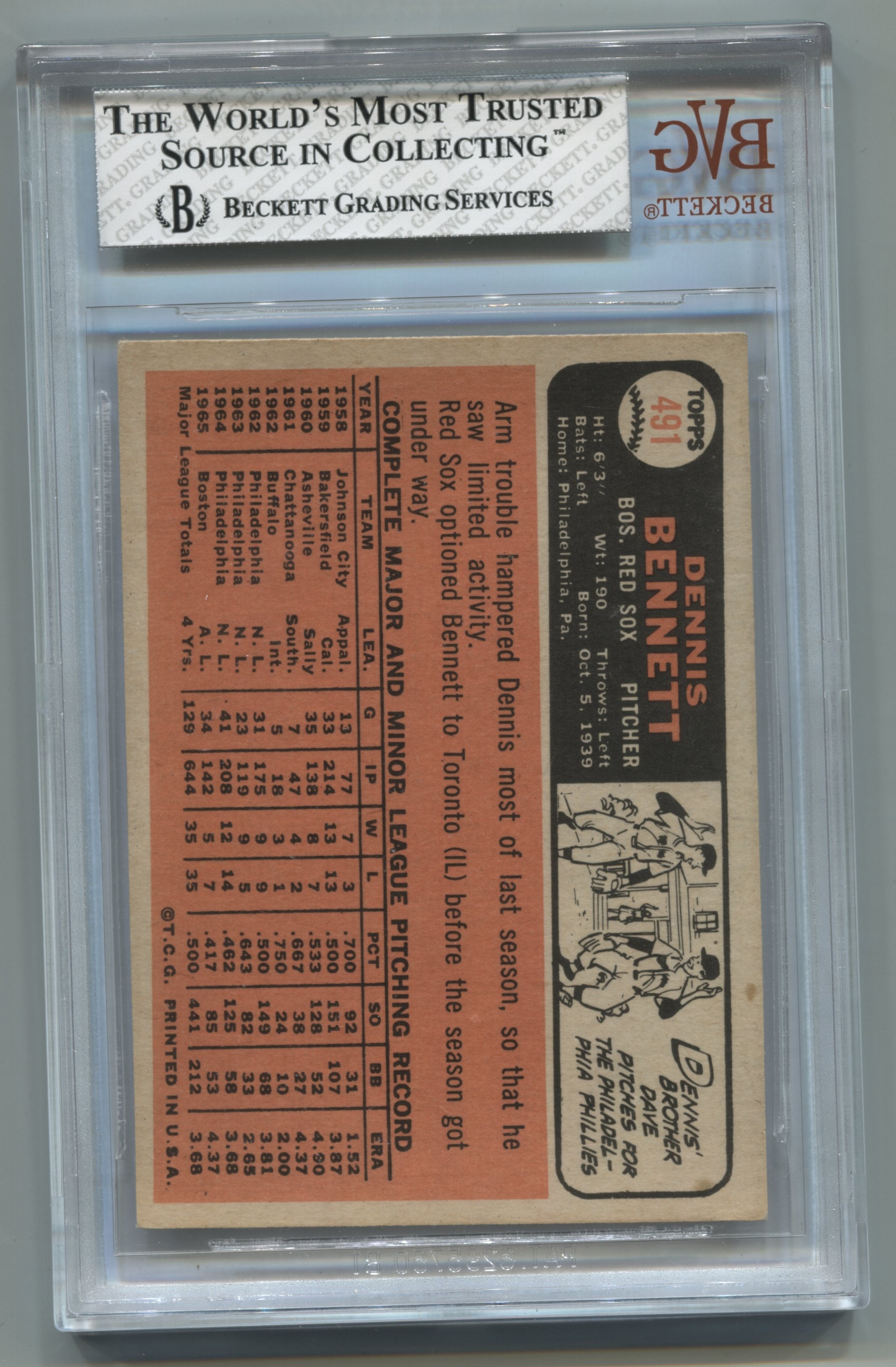1966 Topps #491 Dennis Bennett BVG 6.5 | Eastridge Sports Cards